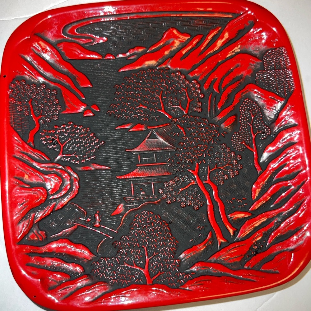 Red and Black Asian-Style Decorative Wall Plaque - Unbranded